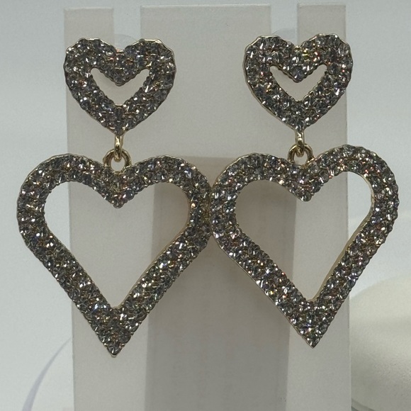 Open Heart Drop Dangle Earrings Made w/ Swarovski Crystal Gold Overlay - Picture 5 of 16